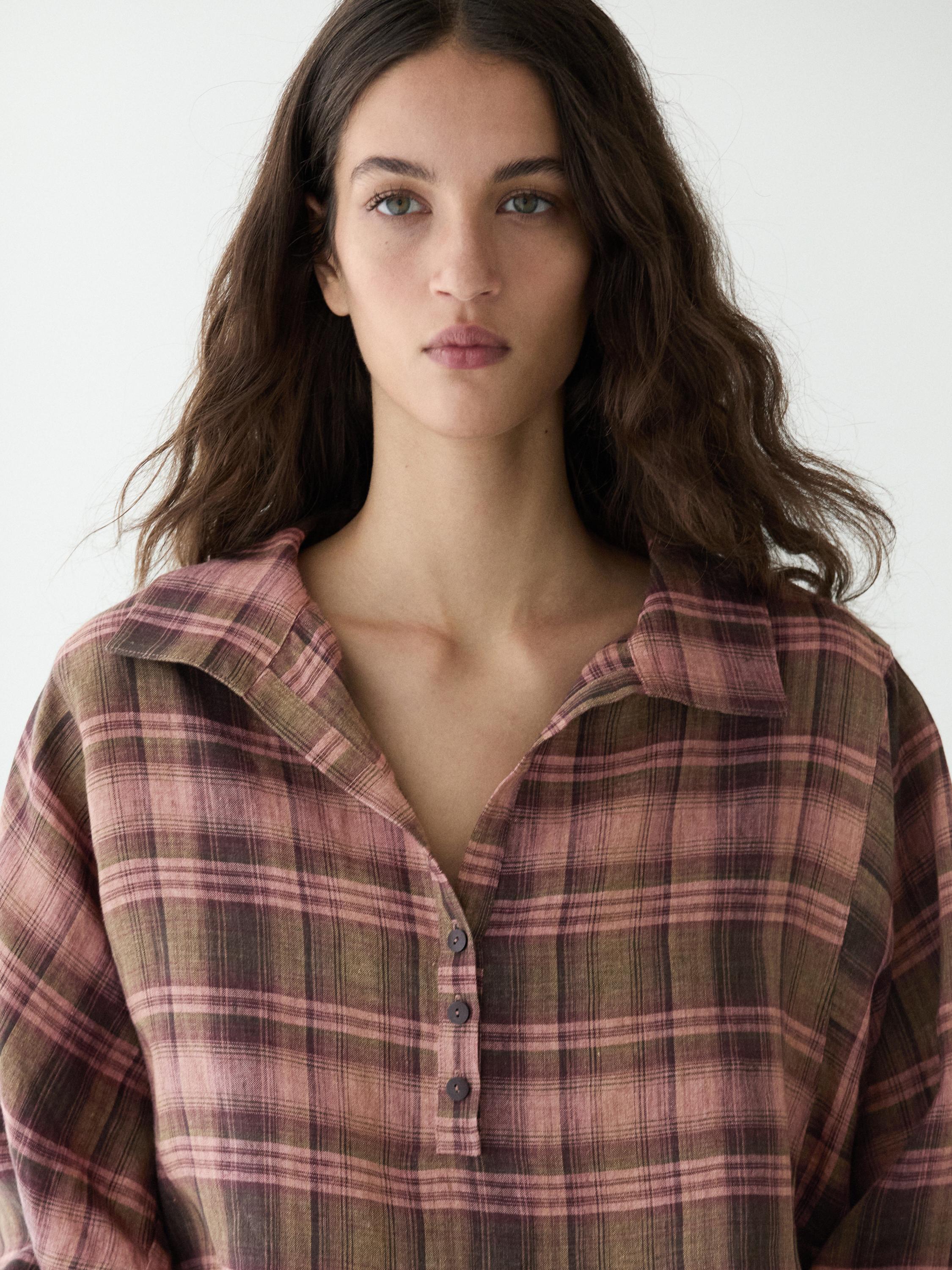 Chemise fluide à carreaux 100 % lin